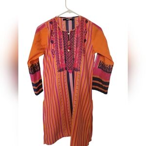 Colorful Striped Embroidered Dress,khaadi Kurta Size 6 ,excellent Comdition